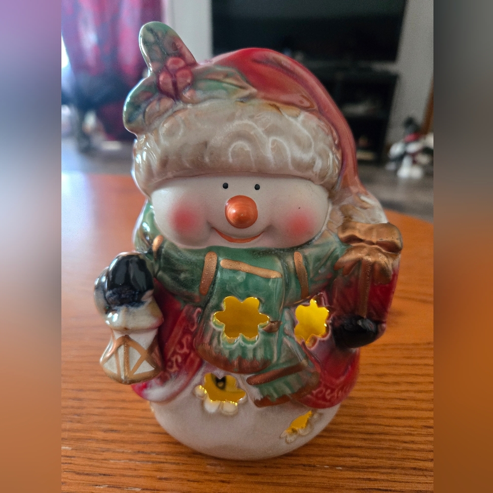 Festive Snowman Holiday Decor Ceramic Light Up